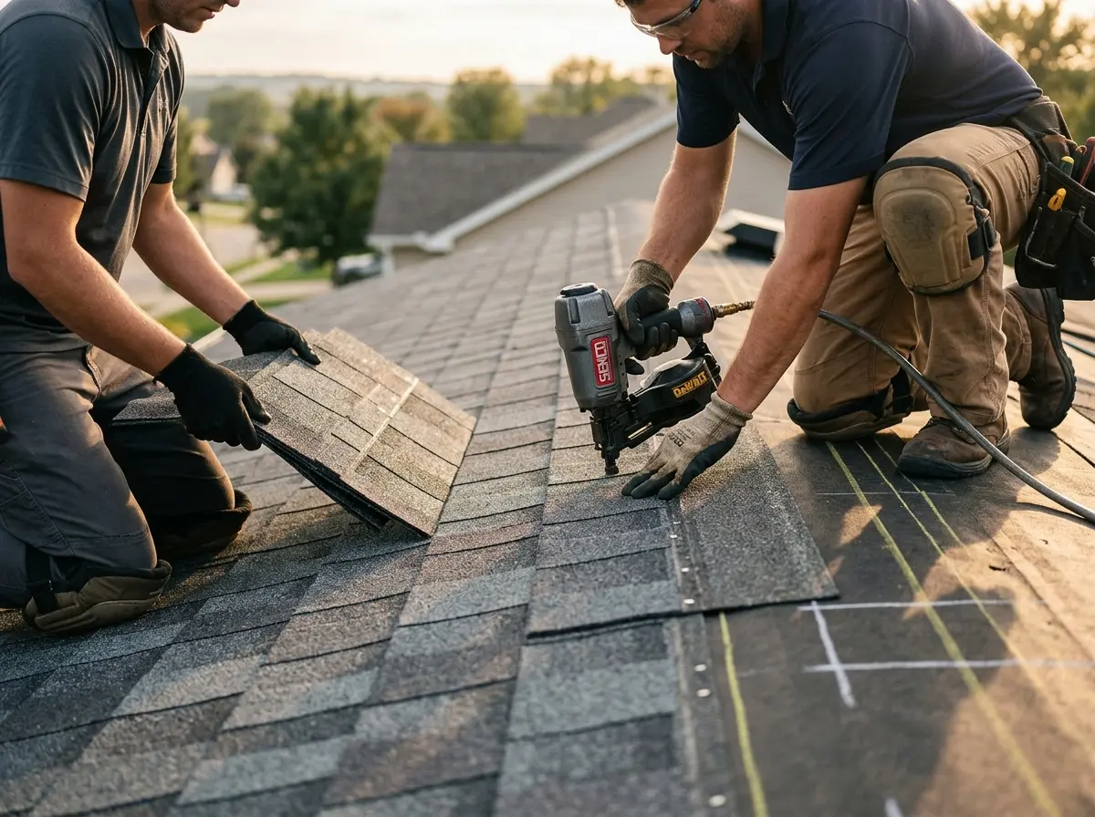Professional roofer working on a residential roof in Vallejo